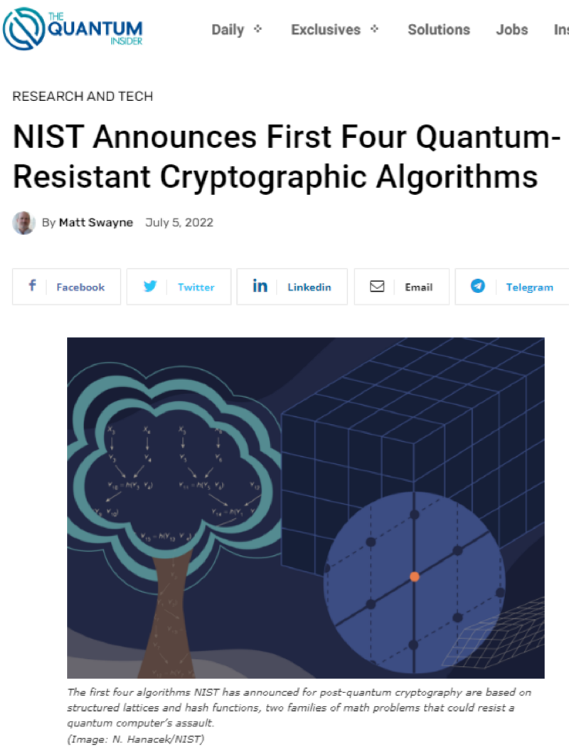 NIST, 최초의 4가지 양자 저항 암호화 알고리즘 발표