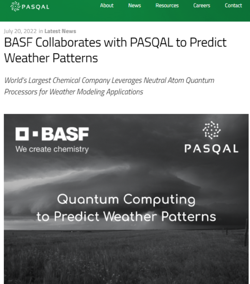 BASF, PASQAL과 협력하여 날씨 패턴 예측
