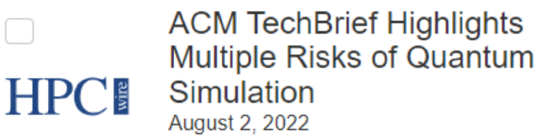ACM TechBrief, 양자 시뮬레이션의 여러 위험 강조
