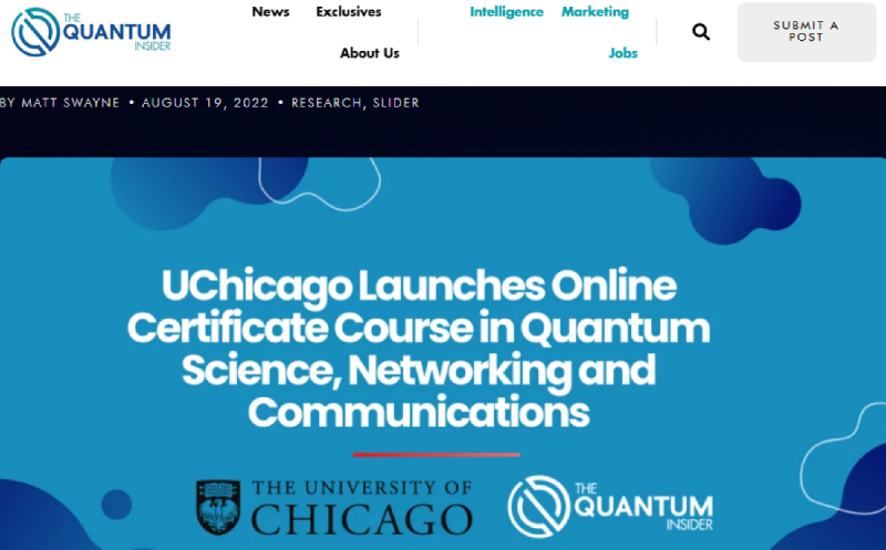 UChicago, 양자 과학, 네트워킹 및 통신 분야 온라인 인증 과정 개설