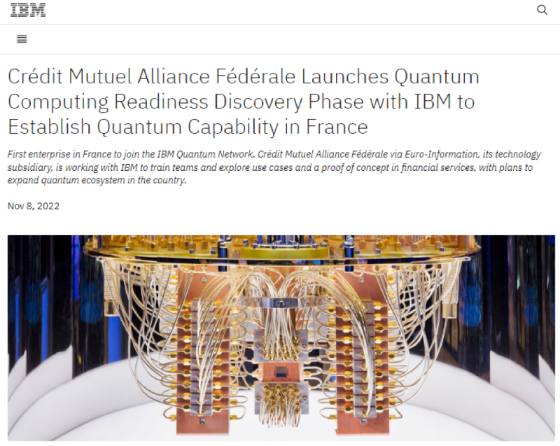 Credit Mutuel Alliance Federale, 프랑스 양자 기능 구축 위해 IBM 양자 능력 조사 시작