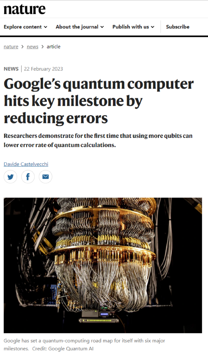Google의 양자 컴퓨터, 오류 줄여 주요 이정표 도달