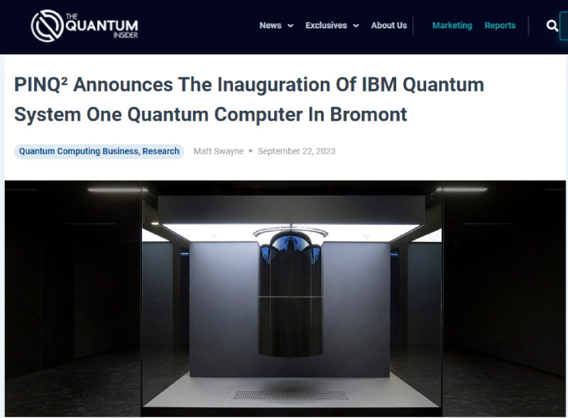 PINQ², Bromont에서 IBM Quantum System One 양자 컴퓨터 출시 발표
